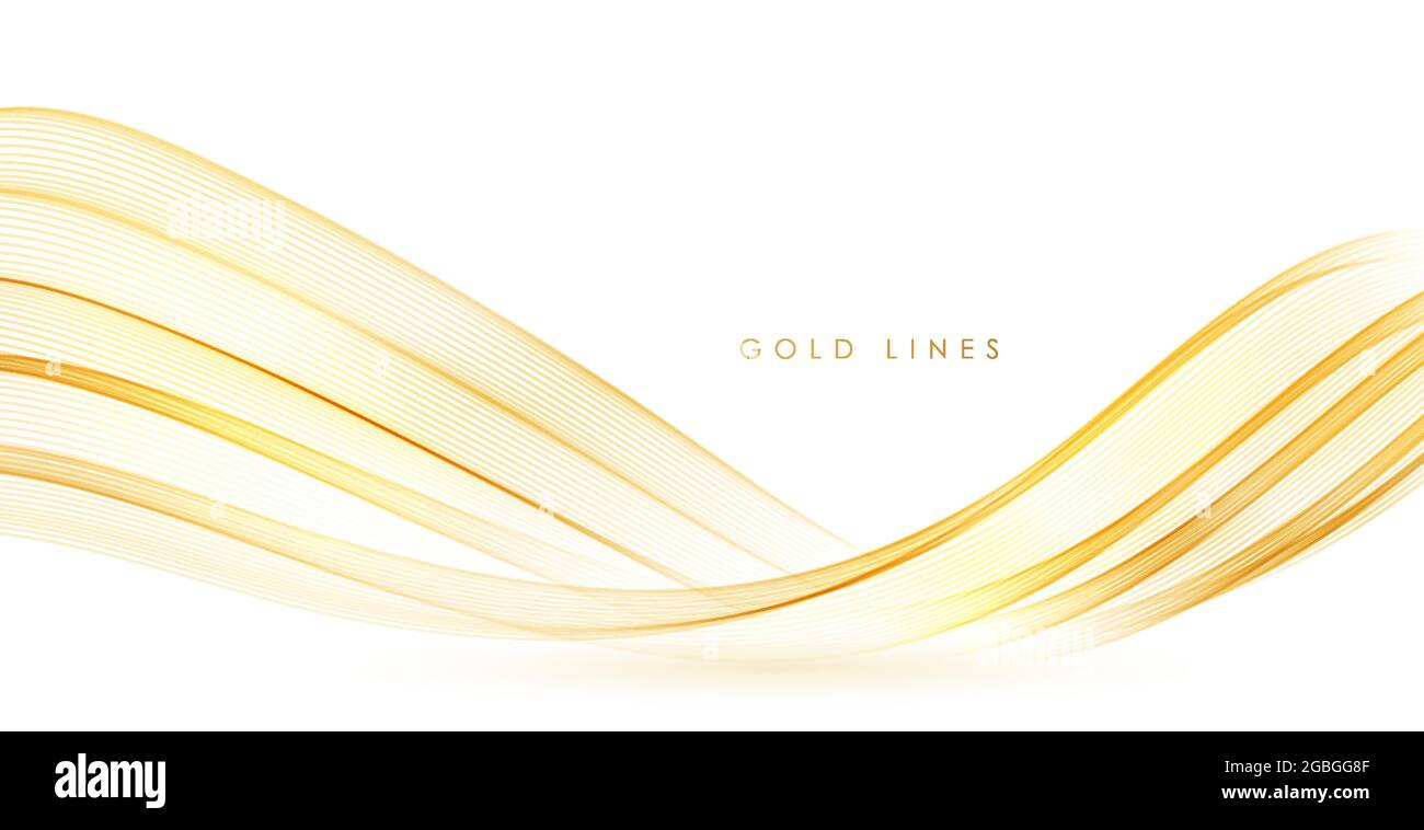 Vector abstract colorful flowing gold wave lines isolated on white background. Design element for wedding invitation, greeting card Stock Vector