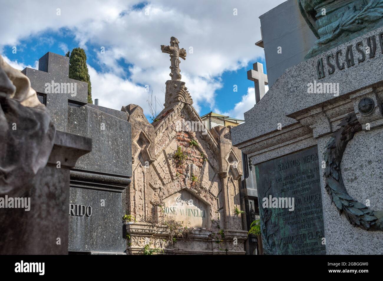 Detail and decoration of graves in the Recoleta Cemetery in Buenos Aires, Argentina Stock Photo