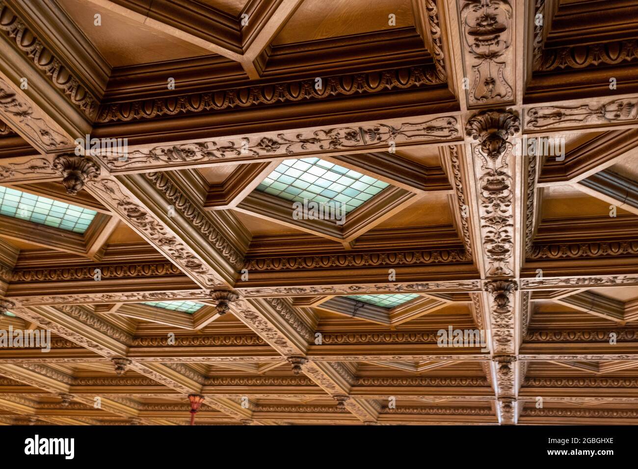 Low angle view of an ornate ceiling at the Museum of Decorative Arts in Buenos Aires, Argentina Stock Photo