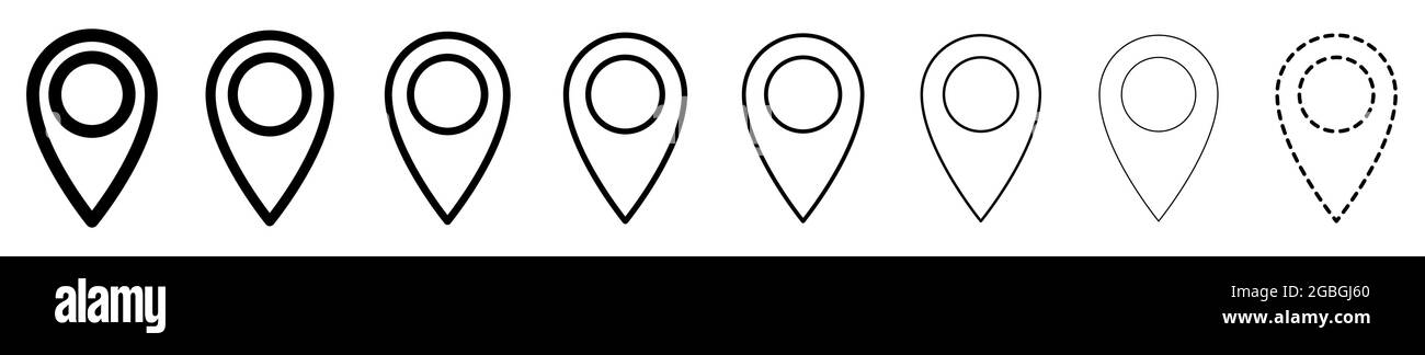 Set of location icons. Black navigation icon. Linear map pointer icon ...