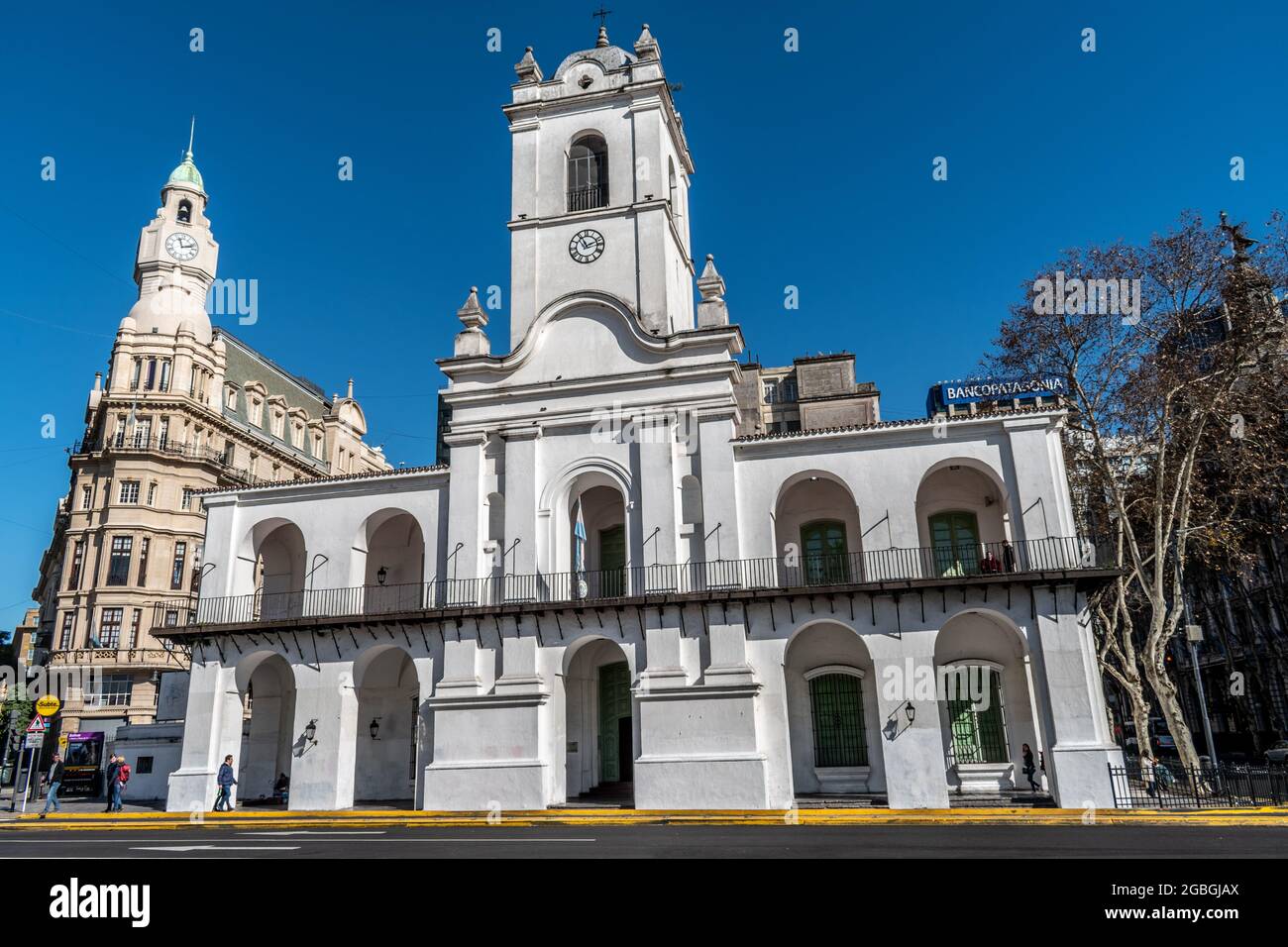 Low angle view of the Cabildo de Buenos Aires in the Plaza De Mayo, Buenos Aires, Argentina Stock Photo