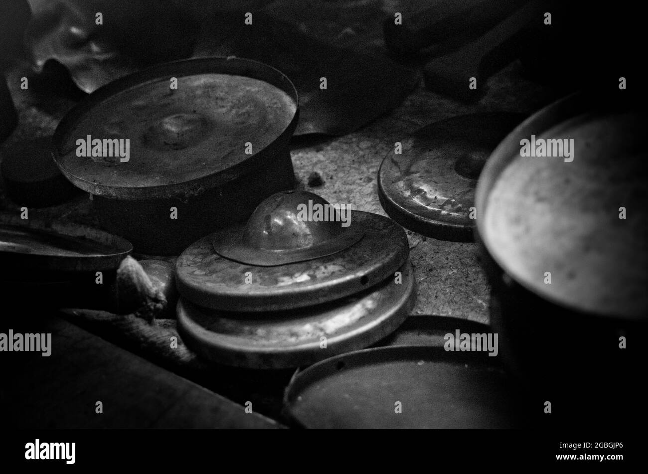 Stack of unfinished gong materials Stock Photo