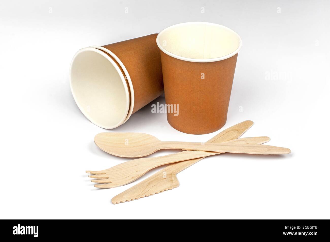 Eco wooden tableware on white background Stock Photo - Alamy