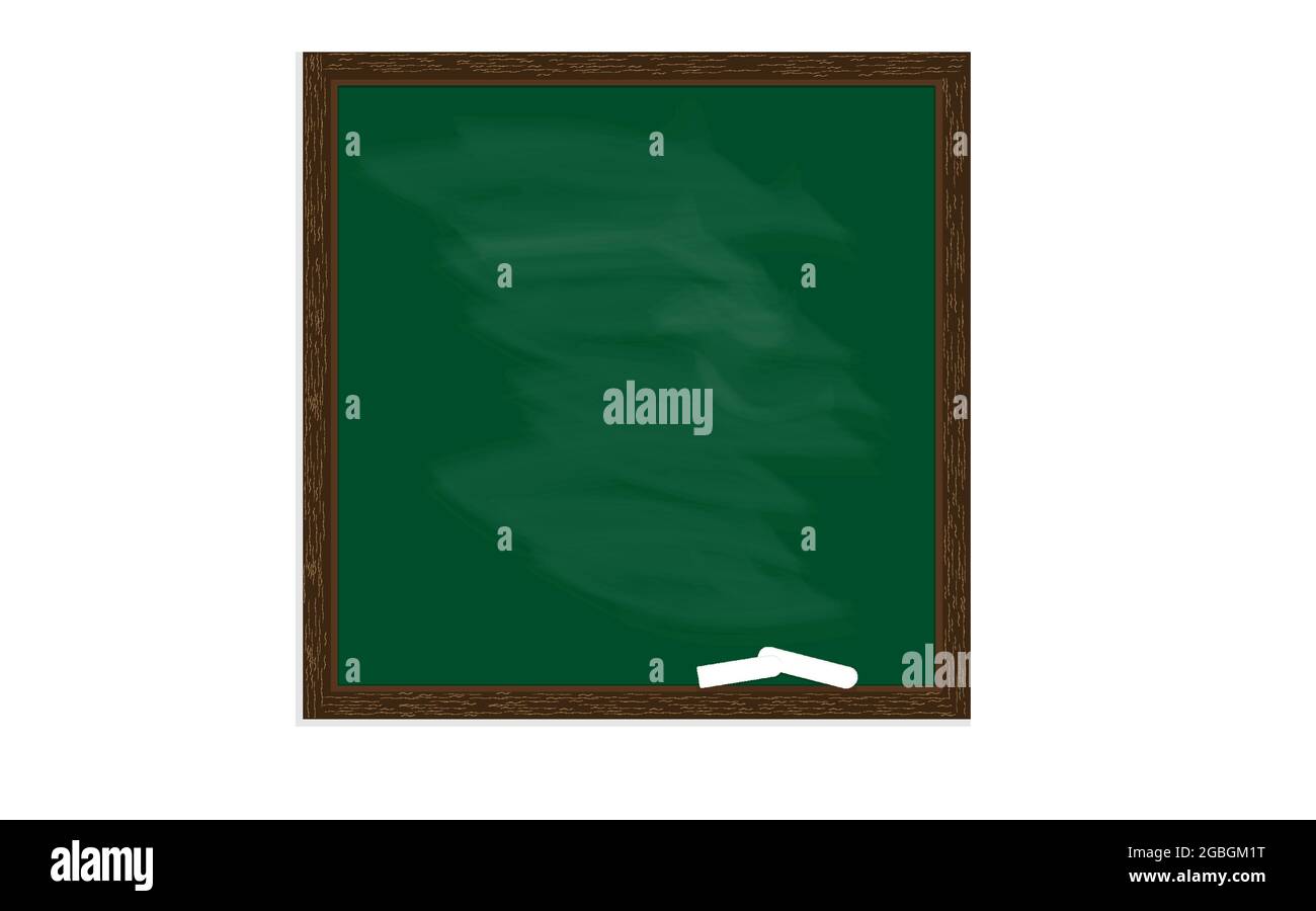 Isolated dark green blackboard and wood frame, rubbed dirty board in chalk Stock Vector