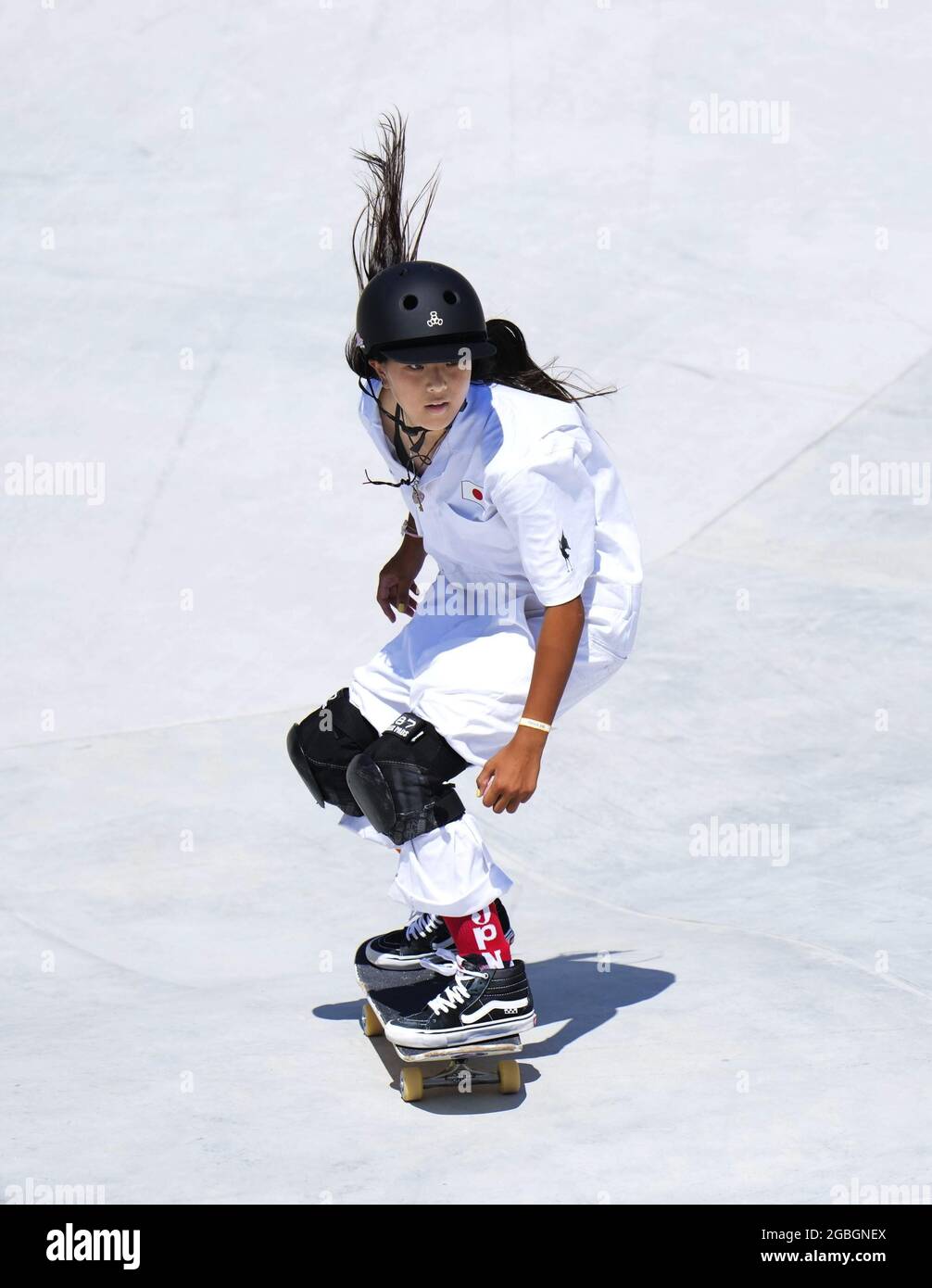 Kokona Hiraki of Japan competes in the women's park skateboarding final