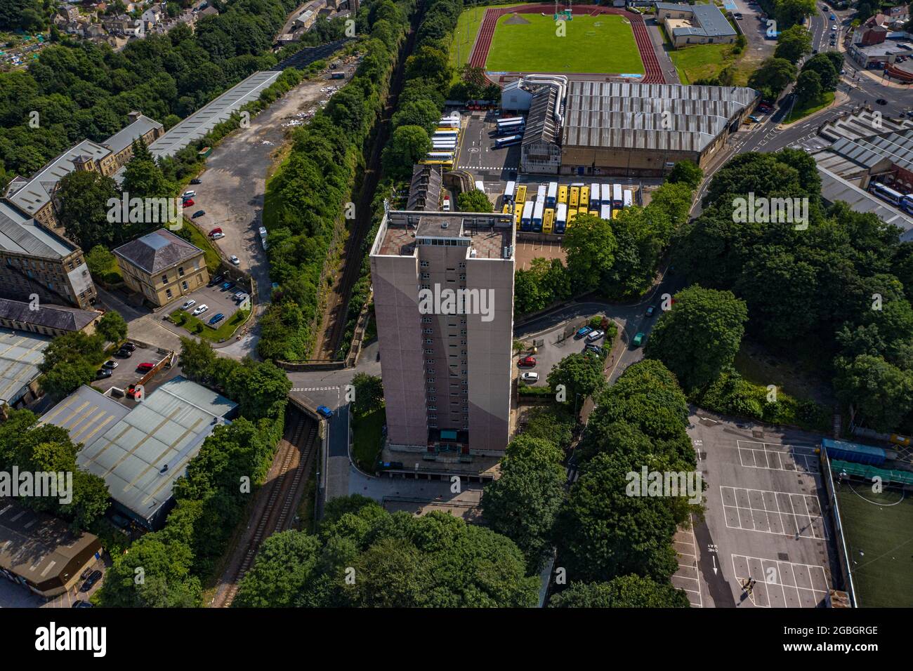 Halifax West Yorkshire Aerial Drone Nestle Train Station Stock Photo