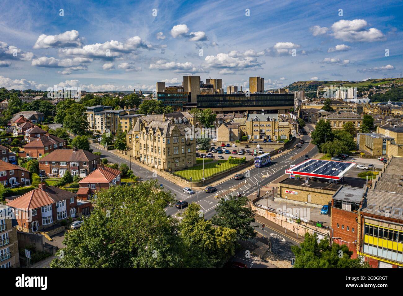 Halifax West Yorkshire Aerial Drone Nestle Train Station Stock Photo