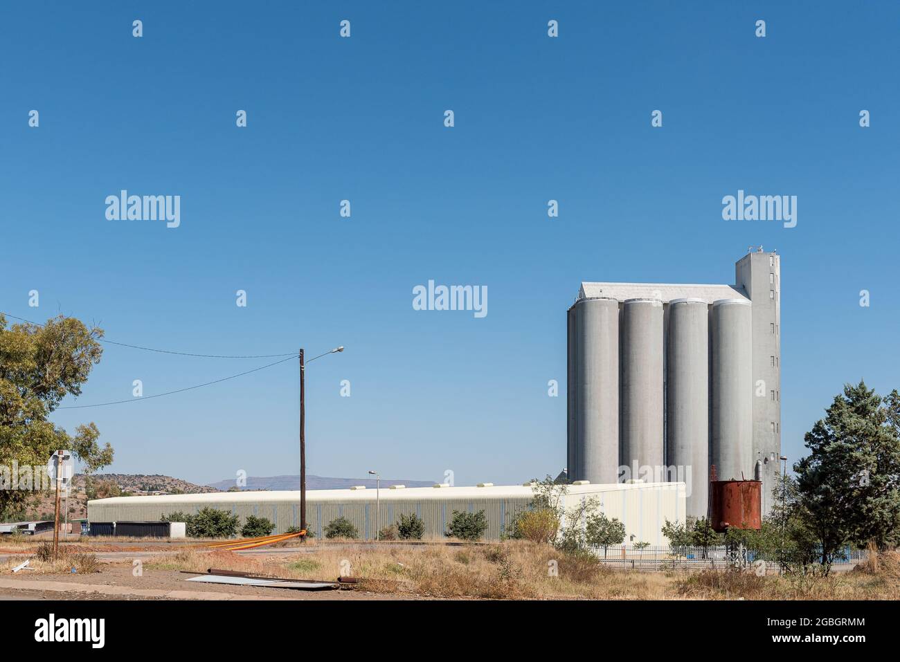 ALIWAL NORTH, SOUTH AFRICA APRIL 23, 2021 Grain silos and a