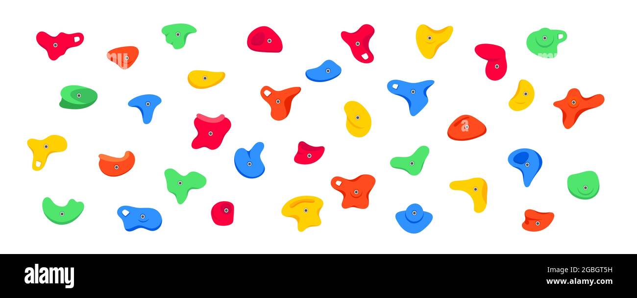 Set of climbing grips or holds in the gym bouldering training flat style design vector