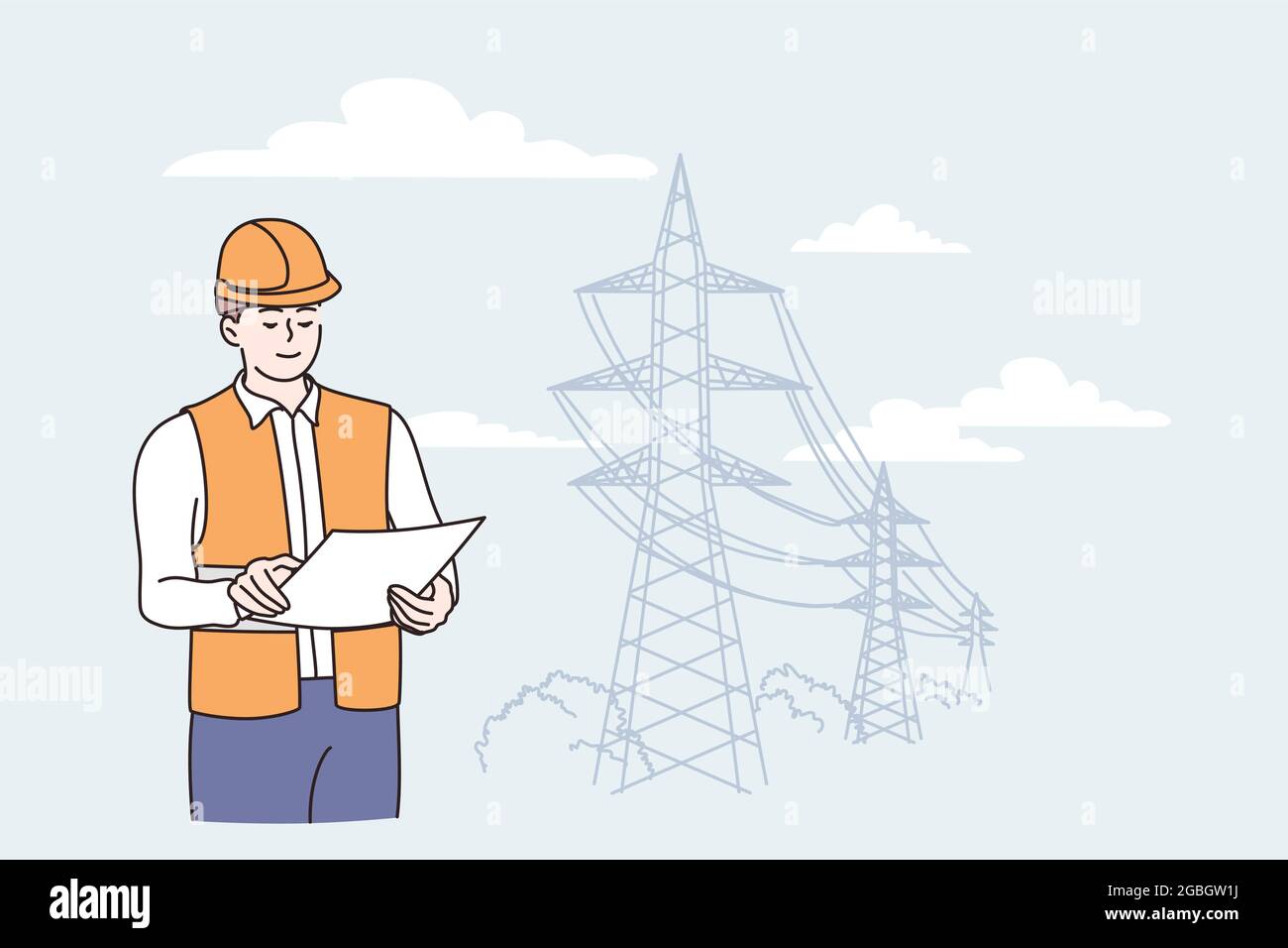Engineer construction during work concept. Young positive man cartoon character engineer in work protective wear standing looking at plan at construction vector illustration Stock Vector Image & Art - Alamy Engineer construction during work concept. Young positive man cartoon character engineer in work protective wear standing looking at plan at construction vector illustration Stock Vector Image & Art - Alamy