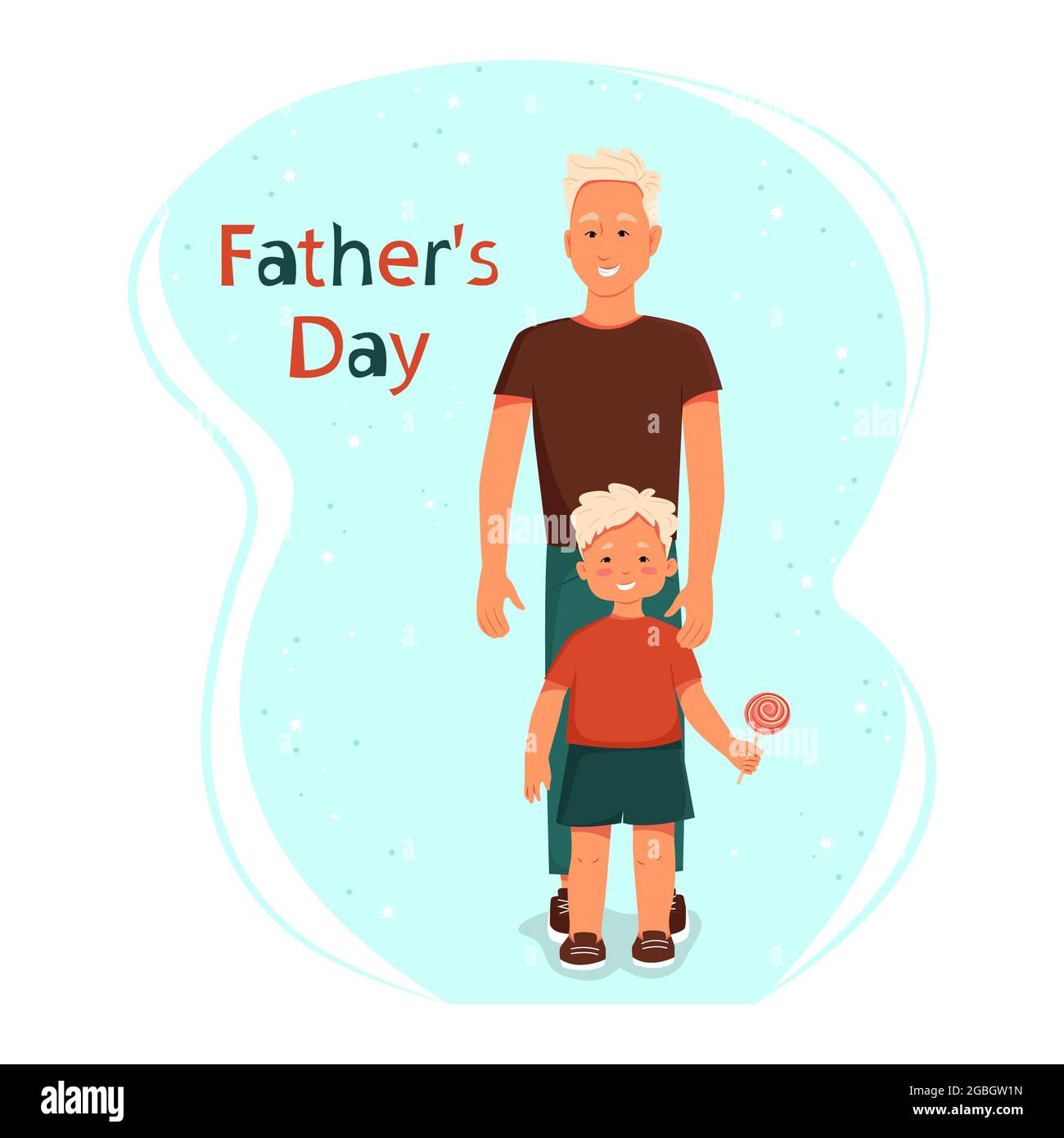 Fathers Day, Dad and little son. Vector cartoon characters. Flat