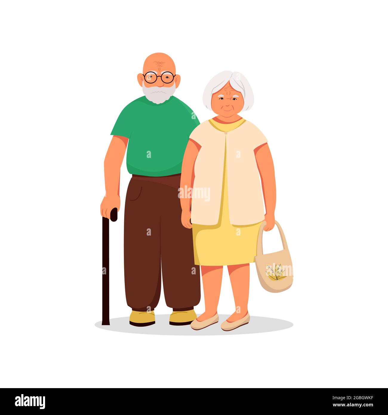 Elderly couple, husband and wife couple in old age. Vector cartoon characters. Flat illustration Stock Vector