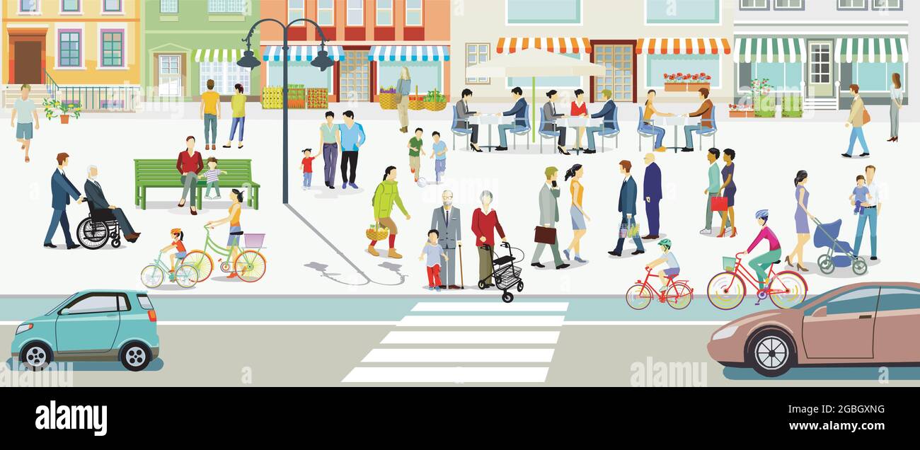 City life and leisure with pedestrians illustration Stock Vector