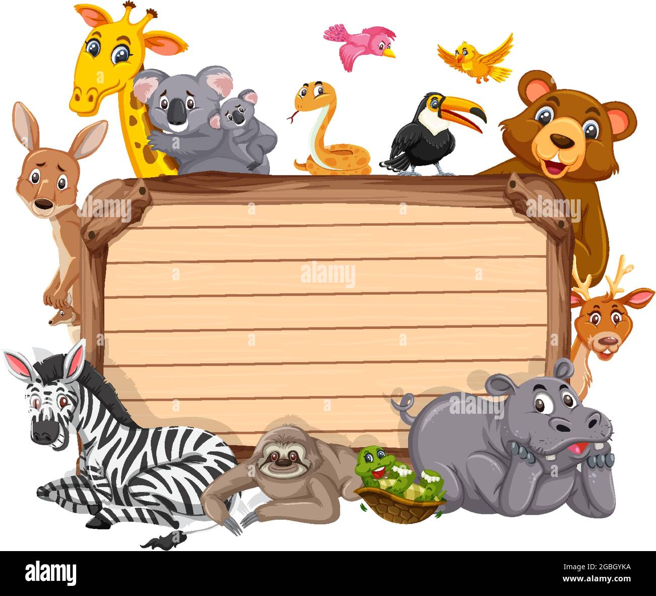 Empty wooden board with various wild animals illustration Stock Vector ...