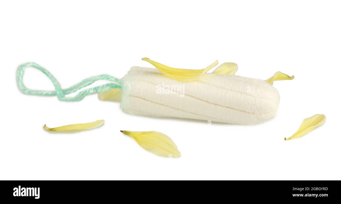 cotton tampon with yellow petals isolated on white Stock Photo Alamy