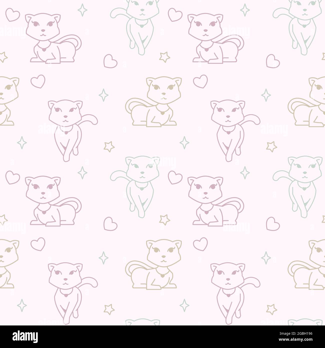Beautiful Cat Seamless Pattern Texture Background Wrapping Ornament Stock Vector