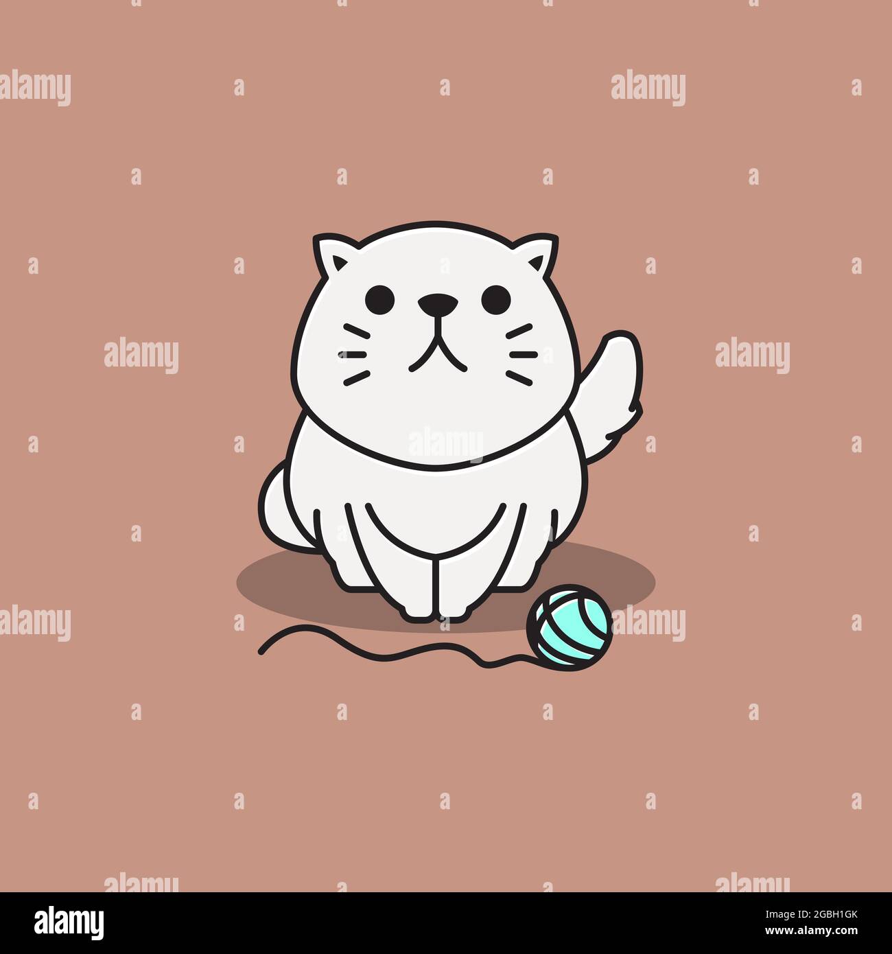 Cute Cat Playing Yarn Ball Cartoon Vector Icon Illustration (2
