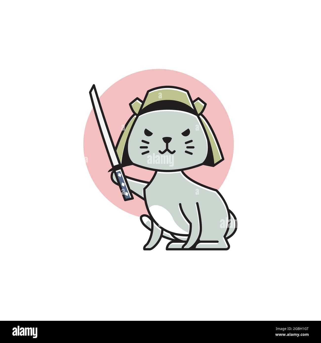 Poster Anime de Gato Samurai do Estilo Japonês Kawaii