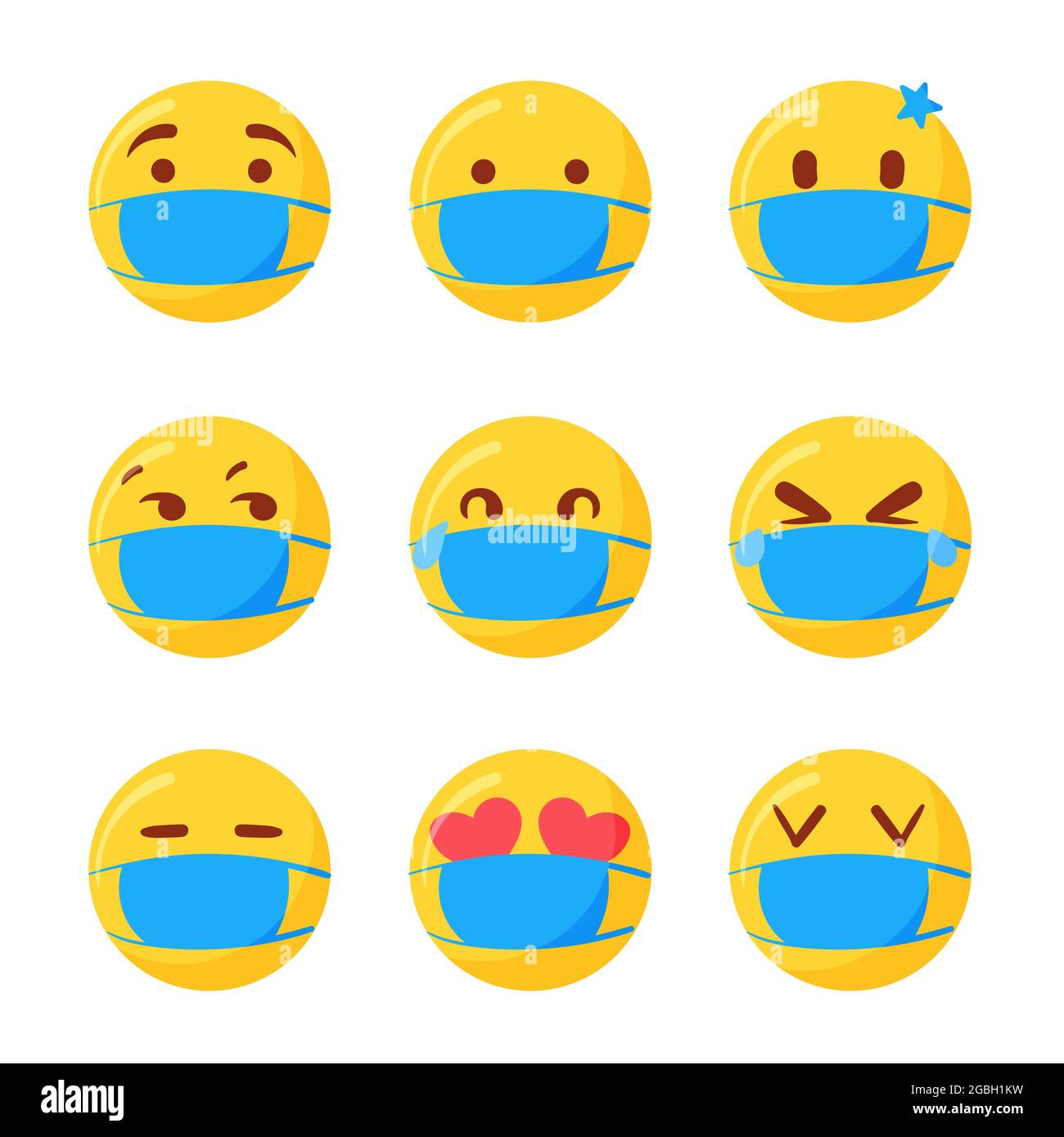 Hand drawn emojis with face mask Vector illustration Stock Vector Image