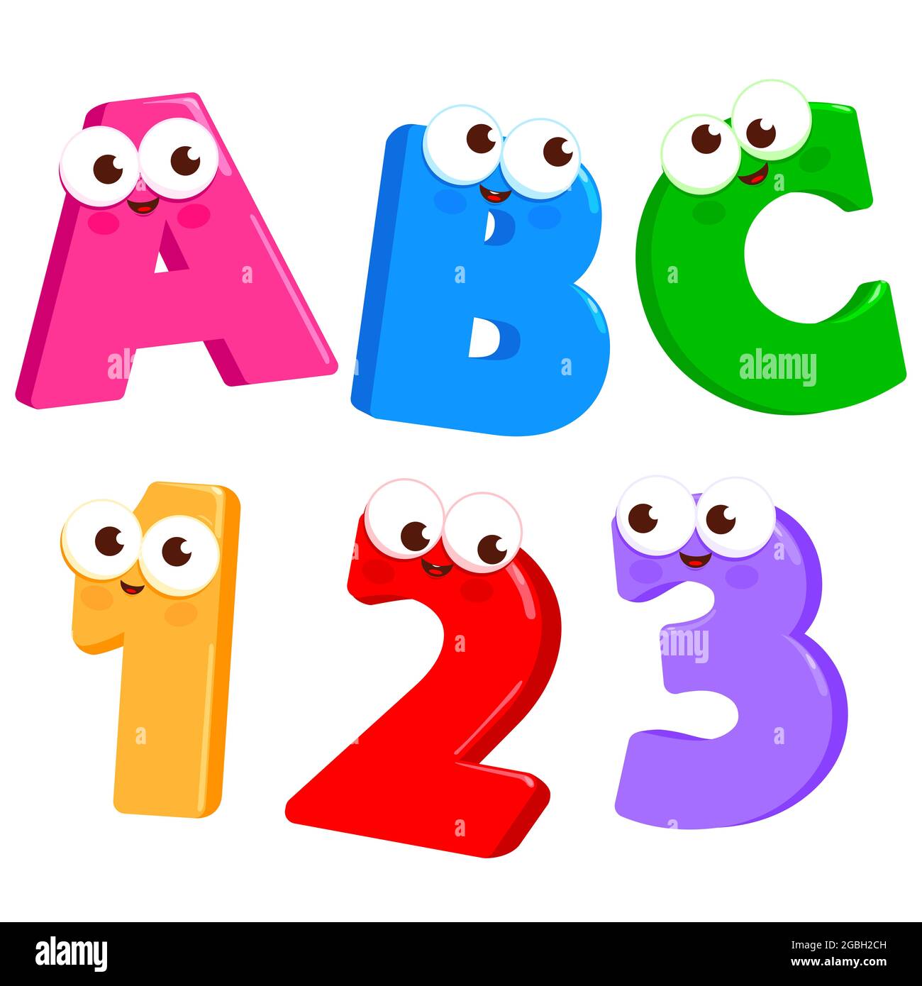 Cartoon Letters ABC and numbers 123 with cute and funny faces Stock Photo -  Alamy