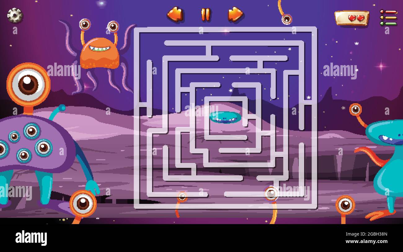 Maze game with space theme template illustration Stock Vector Image ...