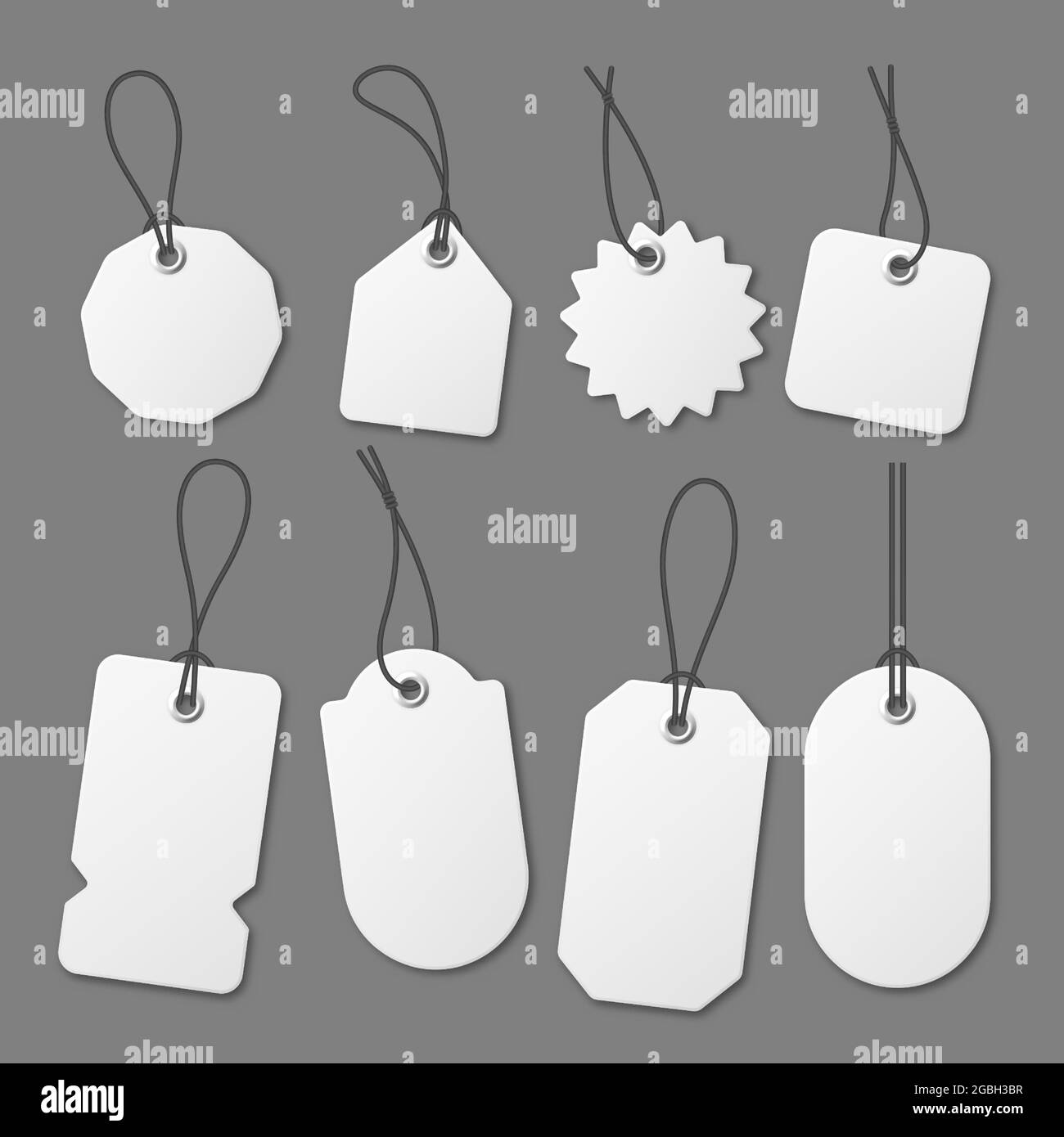 Mockup and template for paper price tag. Set of blank white tags