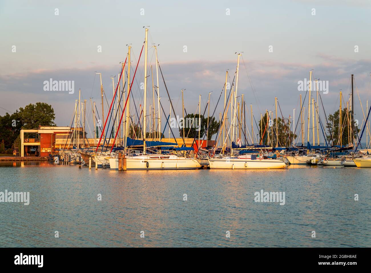 2021.07.23. Harbor of Siofok in Hungary. Amazing panoramic ladscape about the lake Balaton with the Siofok harbor. Lake Balaton is the Hungarian sea. Stock Photo