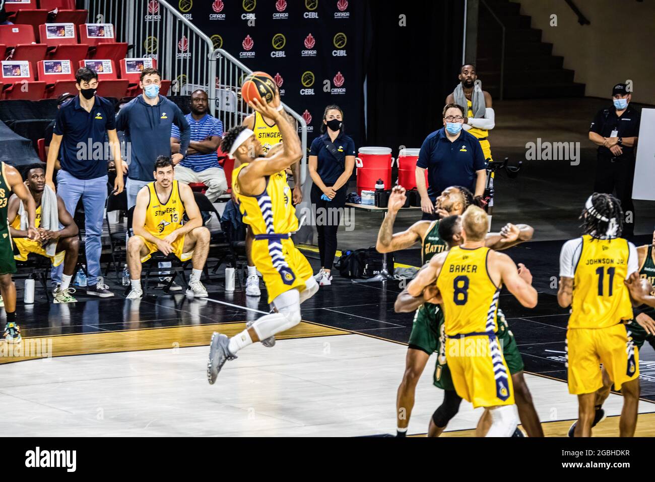 Matthieu Kamba (10) of Edmonton Stingers seen in action during the 2021
