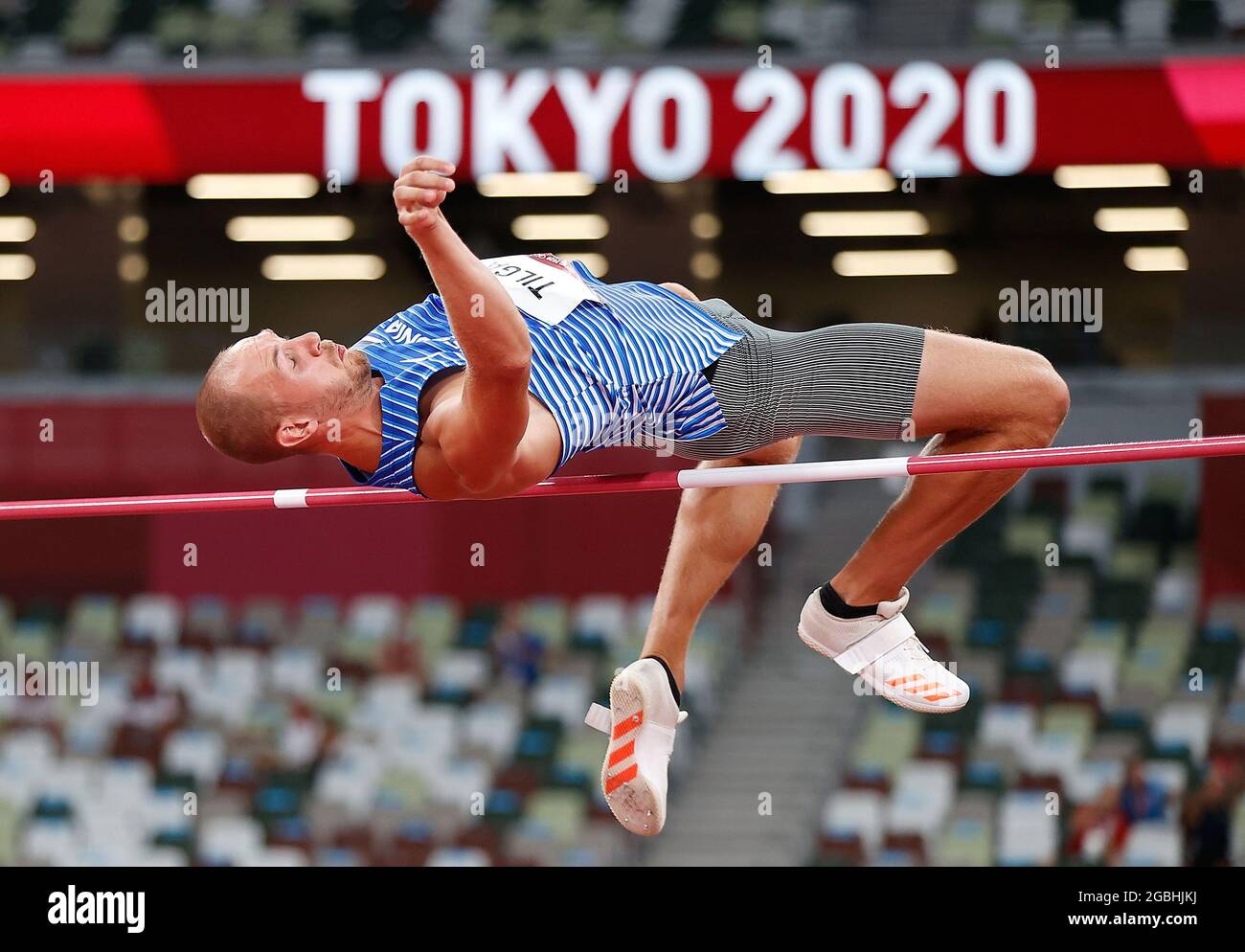 Tokyo, Japan. 4th Aug, 2021. Karel Tilga of Estonia competes during the Men's Decathlon High Jump at the Tokyo 2020 Olympic Games in Tokyo, Japan, Aug. 4, 2021. Credit: Wang Lili/Xinhua/Alamy Live News Stock Photo