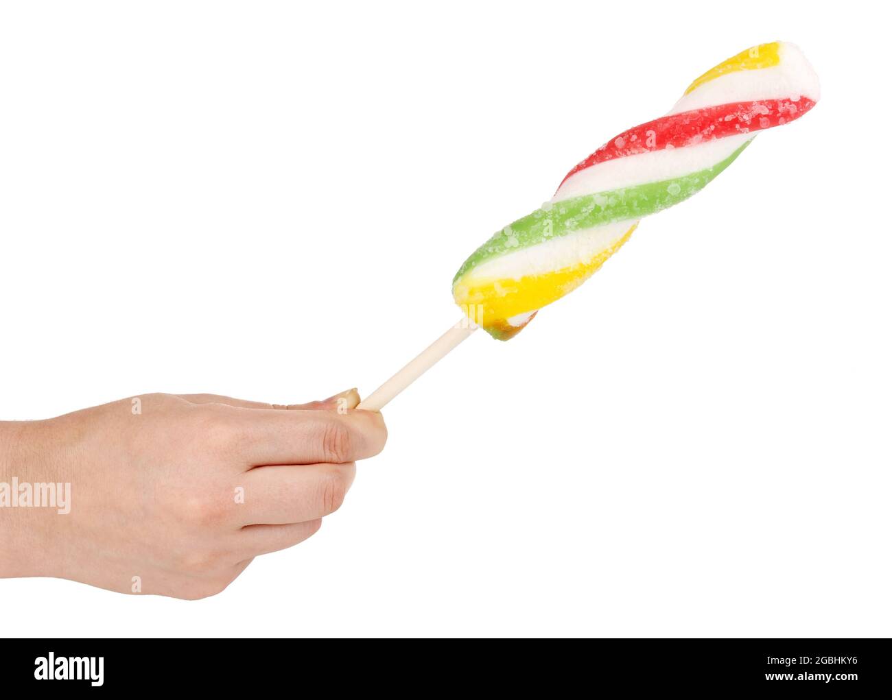 Colorful fruit juice ice cream in hand isolated on white Stock Photo Alamy