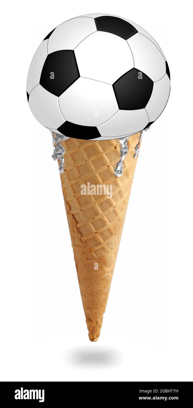 Soccer or football ball in ice cream waffle cone isolated on white