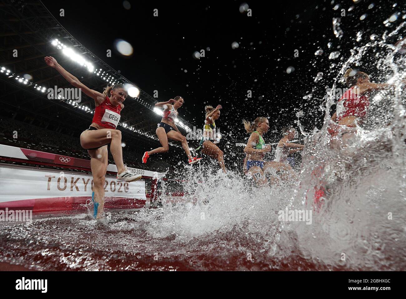 Tokyo, Japan. 4th Aug, 2021. Luiza Gega (L) of Albania competes during the women's 3000m steeplechase final at Tokyo 2020 Olympic Games, in Tokyo, Japan, Aug. 4, 2021. Credit: Li Ming/Xinhua/Alamy Live News Stock Photo