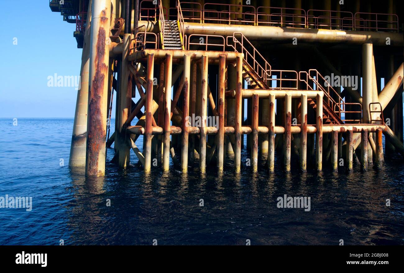 offshore platform at sea with beautiful sky and calm sea Stock Photo