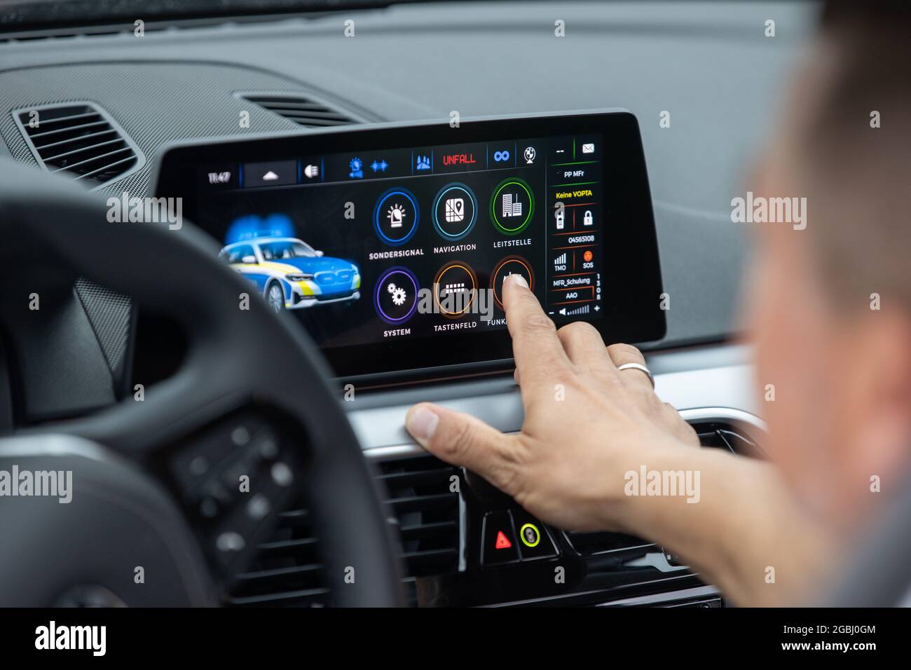 04 August 2021 Bavaria Nuremberg A New Digital Infotainment System In A Patrol Car Is Demonstrated During A Demonstration On The Central Control Unit In The Future The System Will Support Bavarian