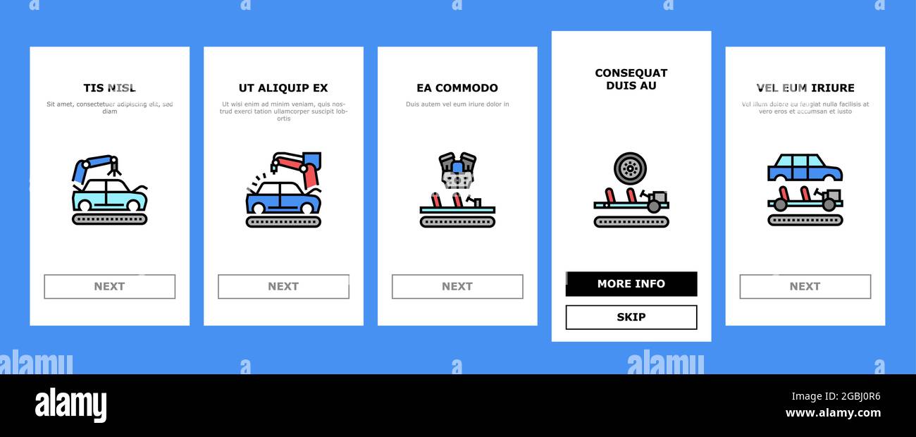 Car Factory Production Onboarding Icons Set Vector Stock Vector Image ...