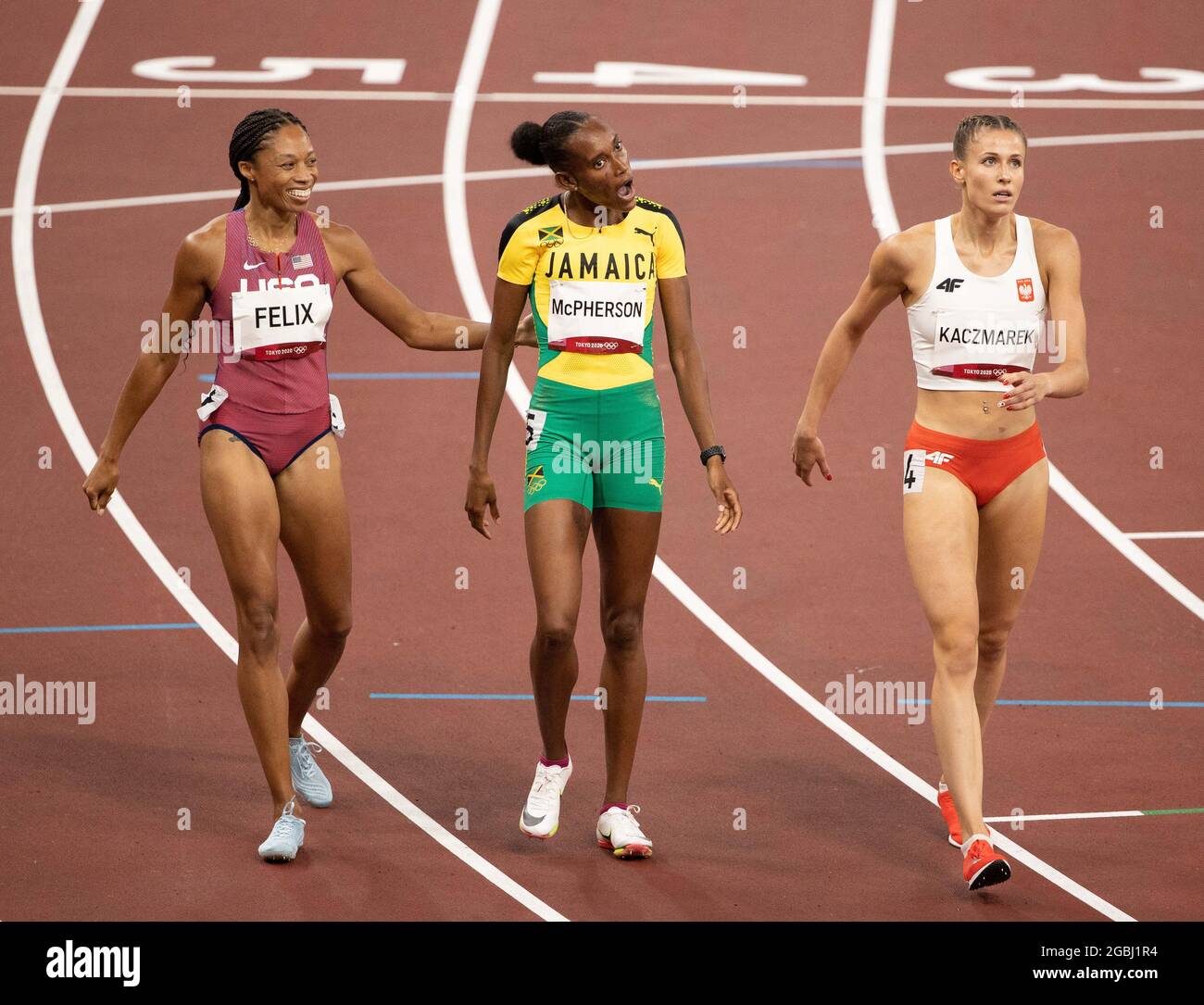 Tokyo, Kanto, Japan. 4th Aug, 2021. Allyson Felix (USA) and Stephenie