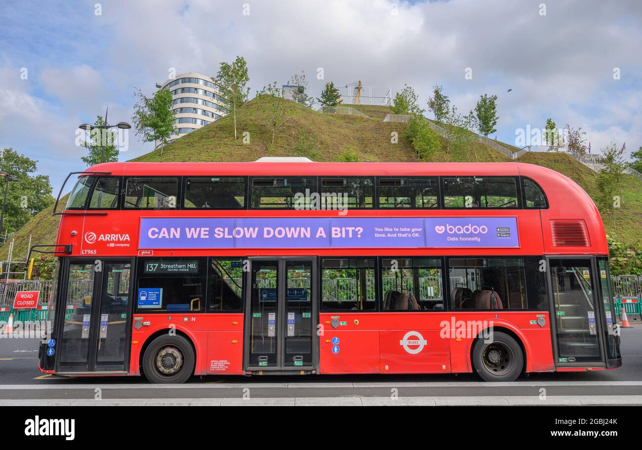 Park Lane, London, UK. 4 August 2021. The Marble Arch Mound remains