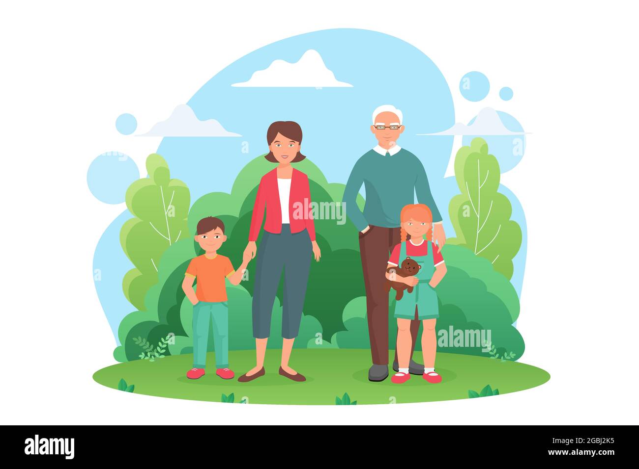 Family people standing in summer city green park together, several  generations vector illustration. Cartoon mother grandfather, children  grandson and granddaughter characters walking isolated on white Stock  Vector Image & Art - Alamy