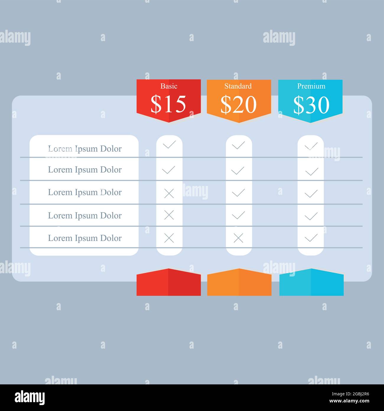 Collection of pricing plans for websites and applications. Hosting table banner. Vector illustration Stock Vector