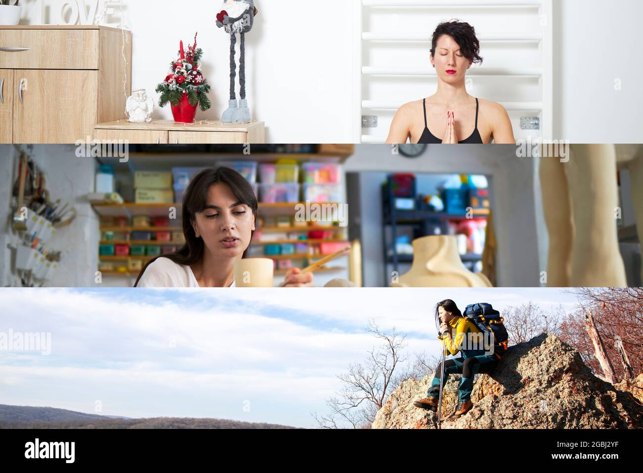 Various female characters with their passions Stock Photo