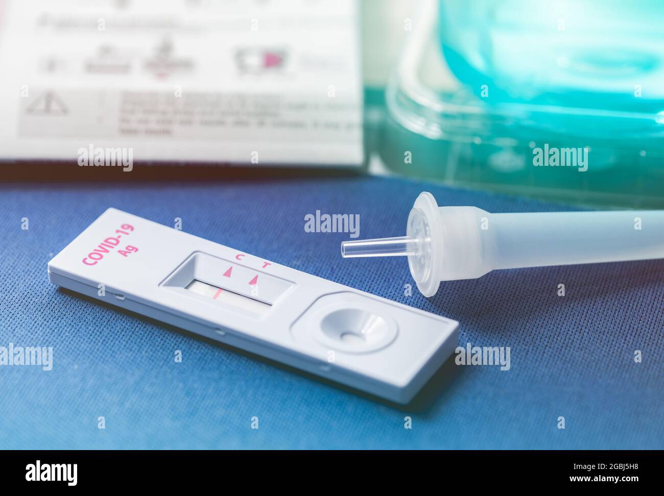 Covid 19 antigen self test for nasal swab with positive result. Antigen