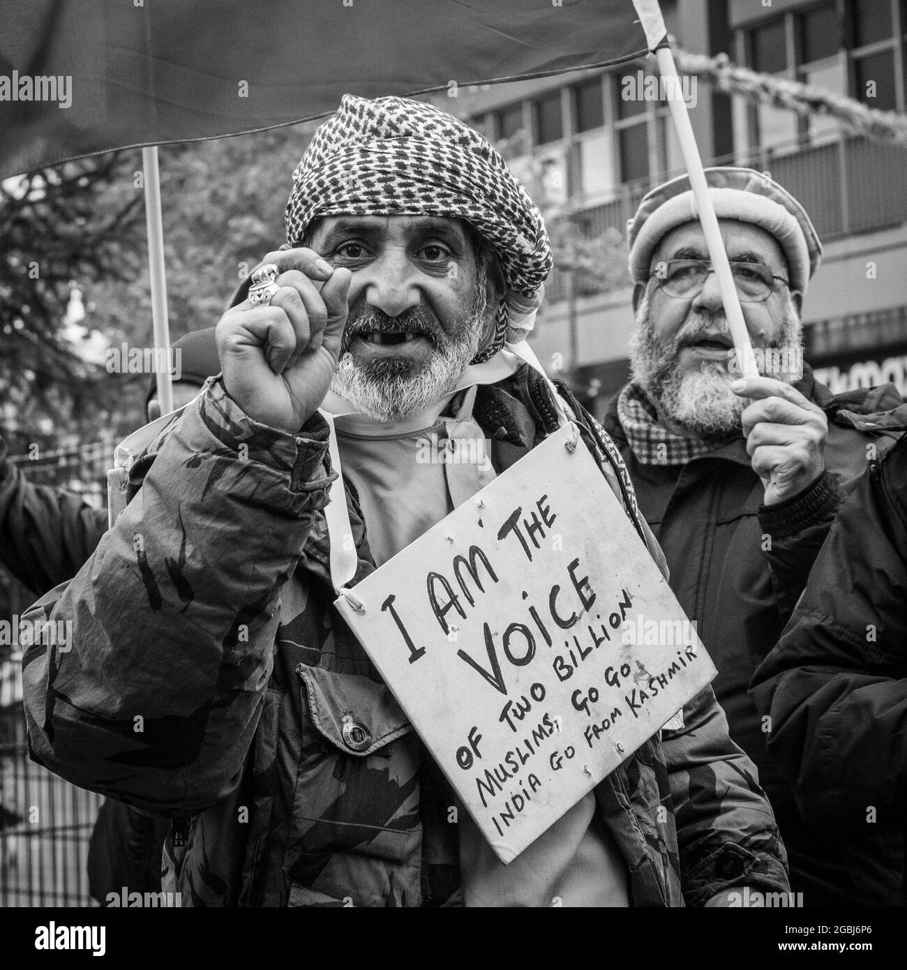 Protesters at a Free Kashmir protest in Leicester, next to the clock tower. Stock Photo