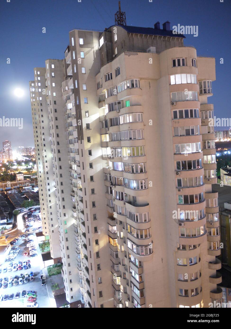 Apartment building in Kiev, Ukraine at night Stock Photo