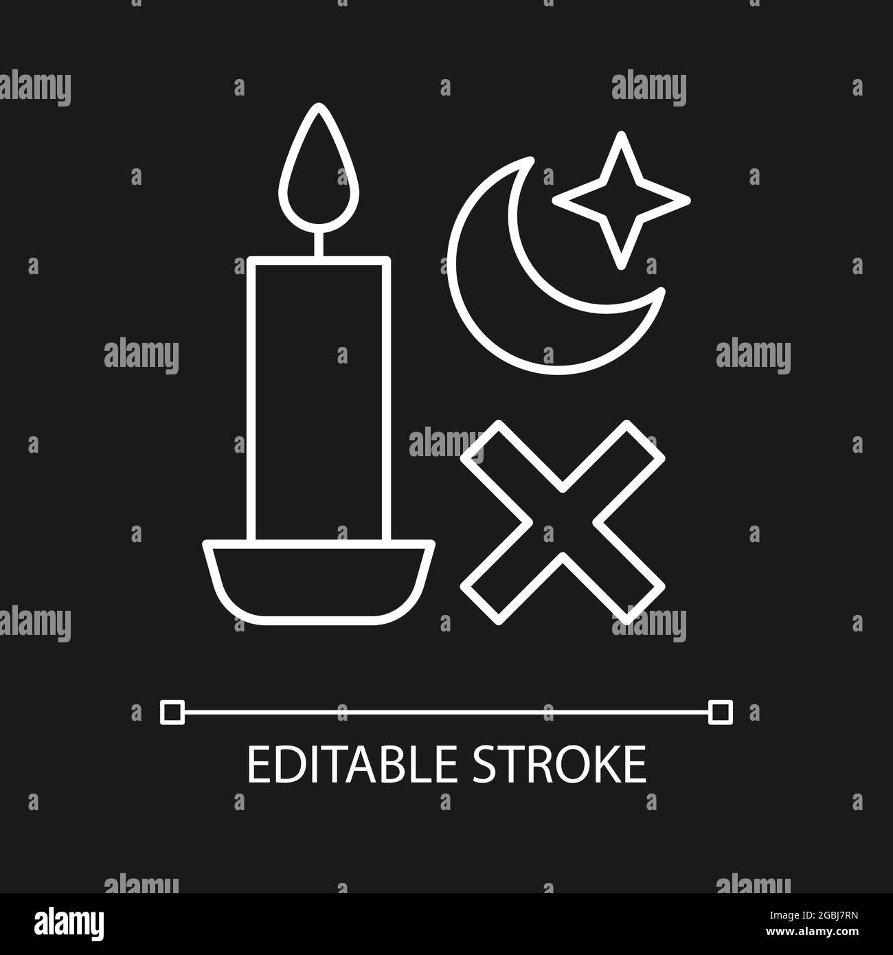 Sleep with candle lit white linear manual label icon for dark theme