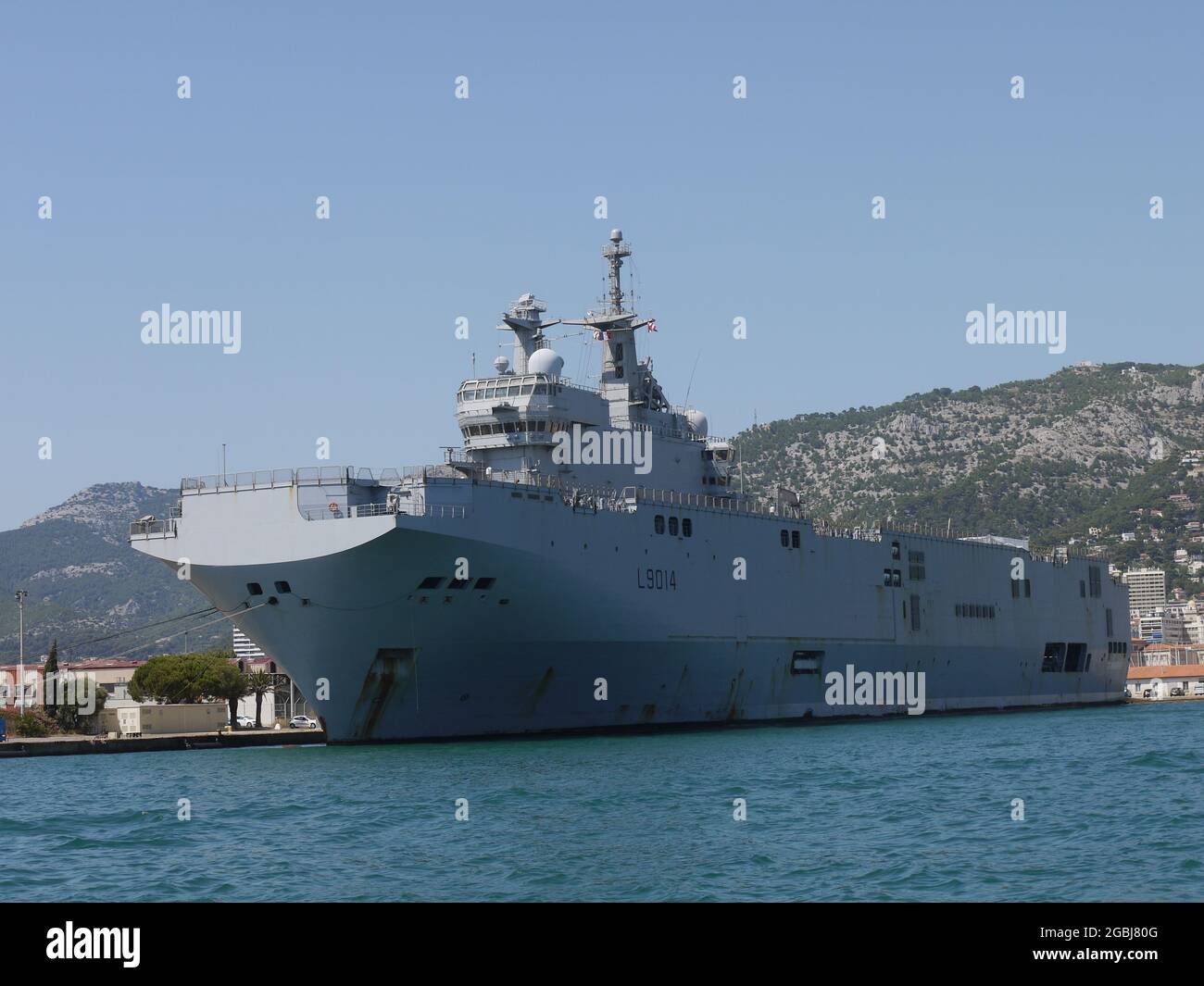 The French helicopter carrier Tonnerre, which is part of the French naval forces, in its home port of Toulon Stock Photo
