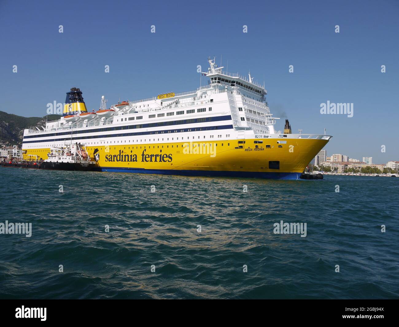 A large passenger transport vessel serving Corsica in the port of Toulon, France Stock Photo