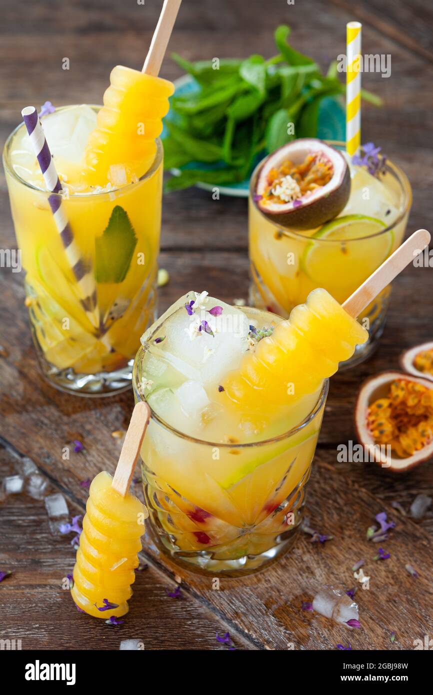 Ice Cold Cocktail With Passion Fruit Stock Photo