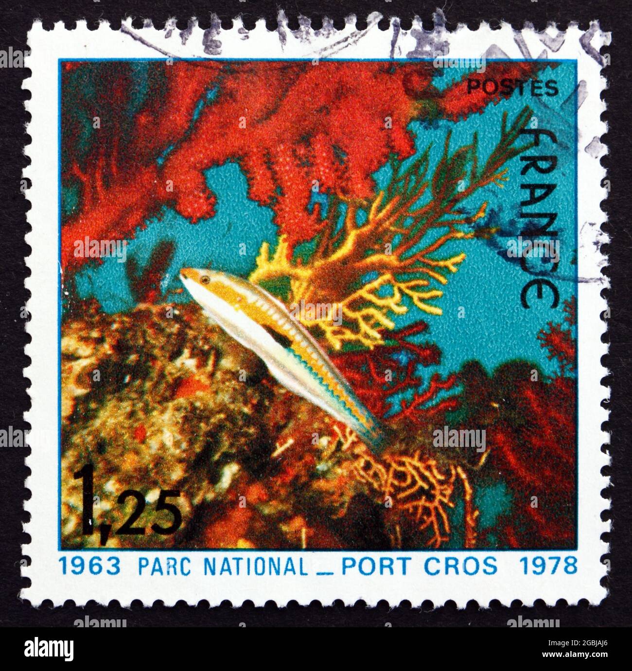 FRANCE - CIRCA 1978: a stamp printed in the France shows Fish and Corals, Port Cros National Park, 15th Anniversary, circa 1978 Stock Photo