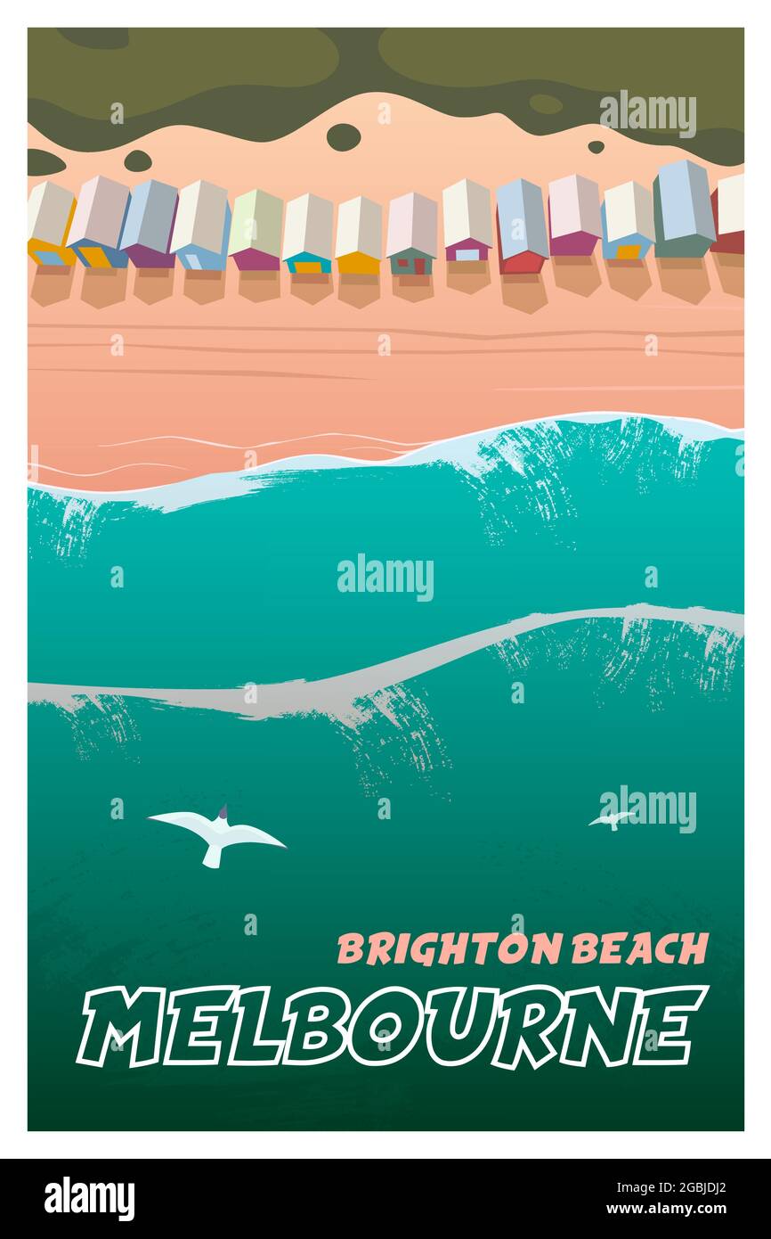 Melbourne. Vector travel poster Brighton beach Stock Vector