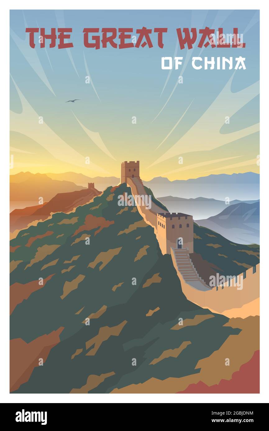 The great wall of China. Vector poster Stock Vector